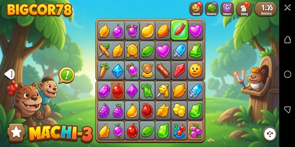 Tangkapan layar dari gameplay Match-3 yang seru dan berwarna-warni.