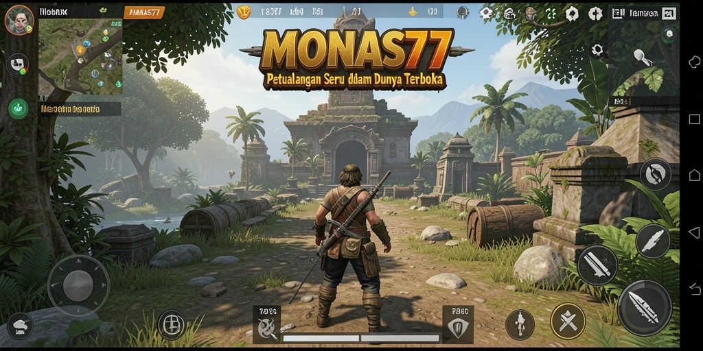 Tampilan screenshot gameplay MONAS77 dalam dunia terbuka yang luas dan imersif.